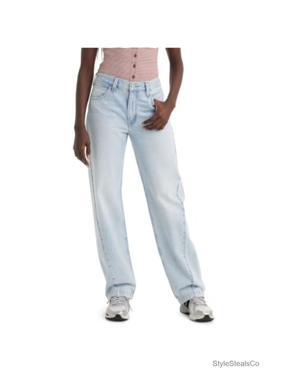 Baggy Seamed Straight Leg Mid Rise Jeans Loose Hip Thigh Denim